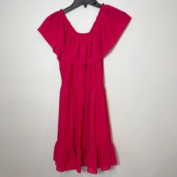 Cynthia Steffe Womens Off Shoulder Tiered A-Line Dress Pink Size 4 Ruffle Formal - Picture 2 of 9